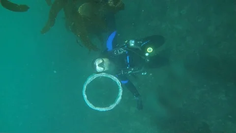 Making Ring with Bubbles Underwater Stock Footage 129260838
