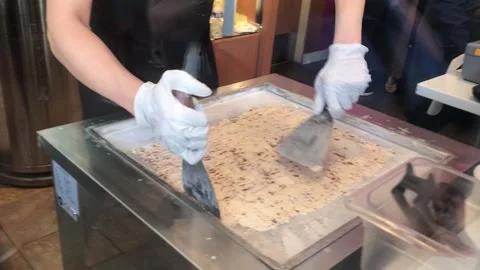 Making Rolled Ice Cream Stock Footage 144461248