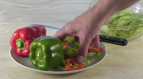 Making a salad with bell peppers Stock Footage 35108065