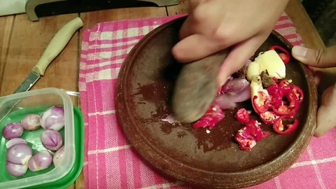 Making "sambal" Stock Footage 218777557