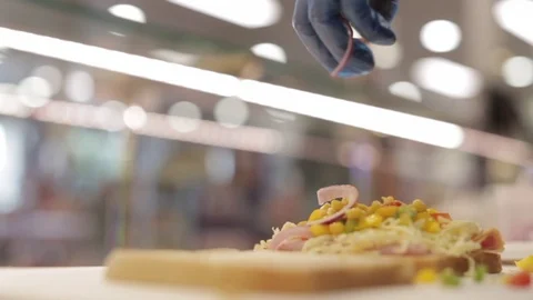 Making a Sandwich - Adding Onions Video stock 77225624