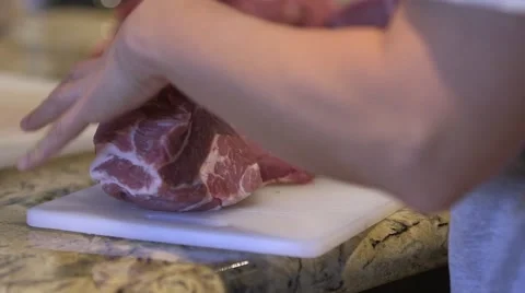 Making sausage 01, cutting pork butt 스톡 동영상 45576561