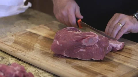 Making sausage 02, cutting pork butt Stock Footage 45576575