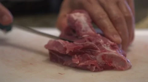Making sausage 05, cutting pork butt Stock Footage 45576567