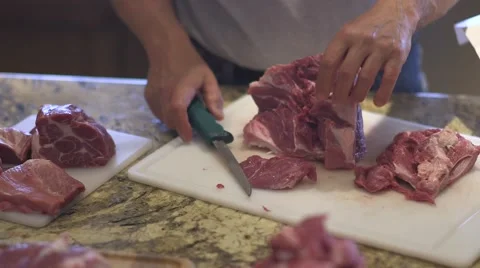 Making sausage 06, cutting pork butt Stock Footage 45576553