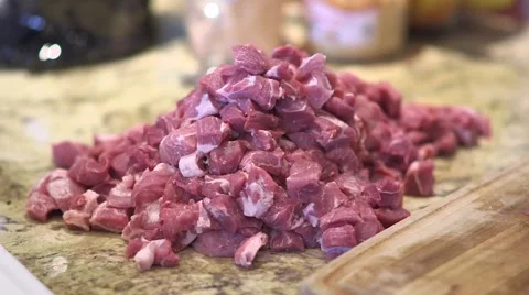 Making sausage 07, pile of cubed pork 스톡 동영상 45576570