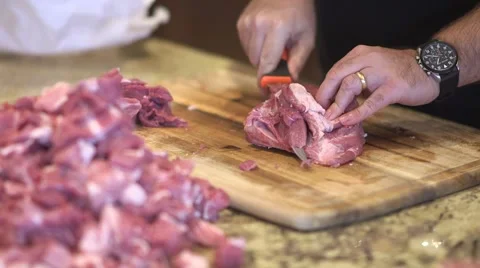 Making sausage 08, cutting pork butt Stock Footage 45576545
