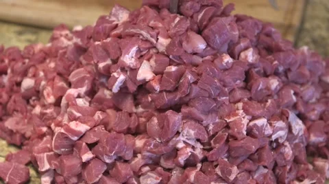 Making sausage 12, large pile of pork cubes 스톡 동영상 45576556