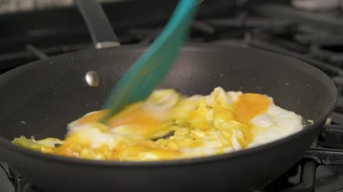 Making scrambled eggs mid Stock Footage 288020701