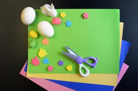 Making a scrapbooking hand made easter card Stock Photos