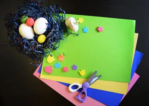 Making a scrapbooking hand made easter card Stock Photos