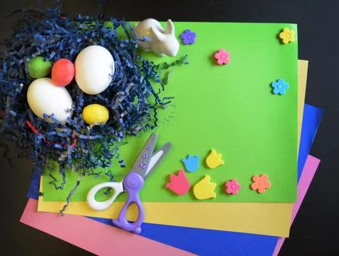 Making a scrapbooking hand made easter card Stock Photos