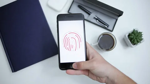 Making Secure Online Payment Using Smartphone Fingerprint Stock Footage 128549019