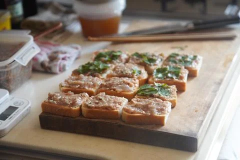 Making shrimp bread Stock Photos