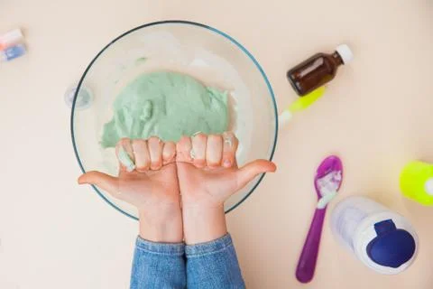 Making slime, step by step instruction, final step seven the toy is ready. Photos