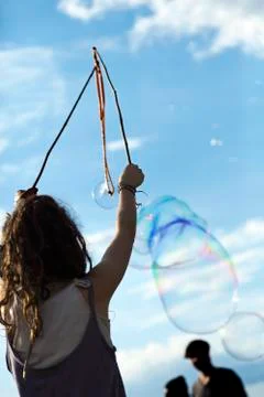 Making soap bubbles at mauerpark Stock Photos