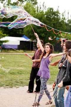 Making soap bubbles at mauerpark Stock Photos