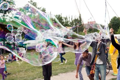 Making soap bubbles at mauerpark Stock Photos