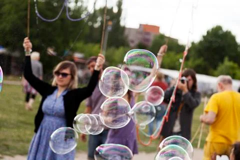 Making soap bubbles at mauerpark Stock Photos