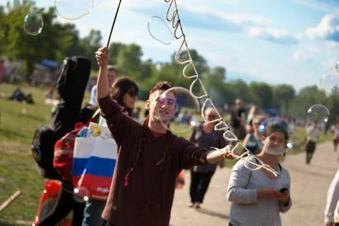 Making soap bubbles at mauerpark Stock Photos