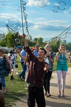 Making soap bubbles at mauerpark Stock Photos