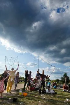 Making soap bubbles at mauerpark Stock Photos