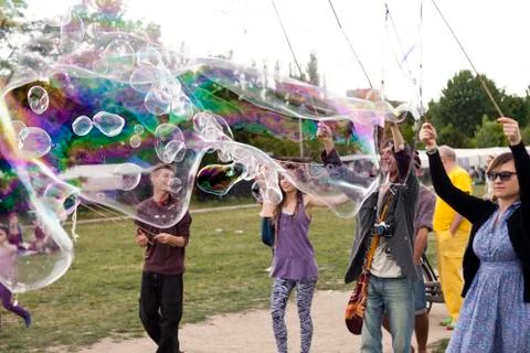 Making soap bubbles at mauerpark Stock Photos