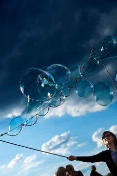 Making soap bubbles at mauerpark Stock Photos