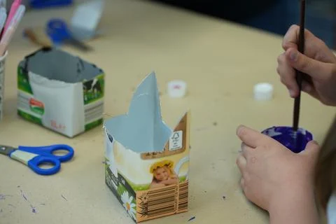 Making something out of a milk box Stock Photos