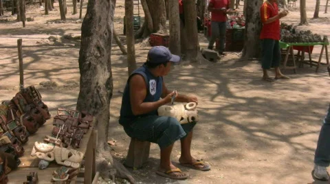 Making souvenirs at Chichen Itza Stock Footage 420616