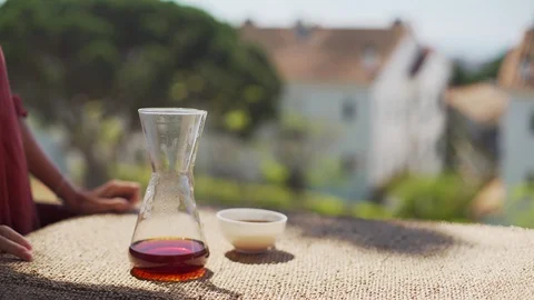 Making speciality coffee at home. Filter coffee on the terrace with a view. A Stock Footage 129317683