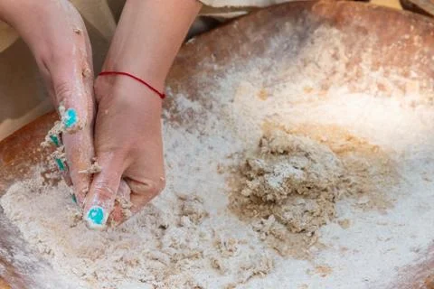 Making spelled (einkorn) bread Stock Photos