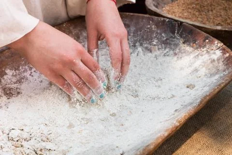 Making spelled (einkorn) bread Stock Photos