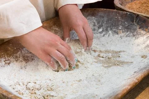 Making spelled (einkorn) bread Stock Photos