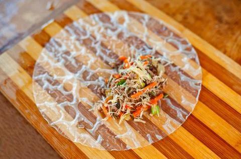 Making spring rolls - firs step Stock Photos