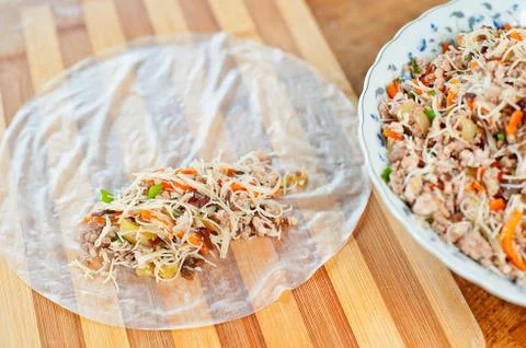Making spring rolls Stock Photos