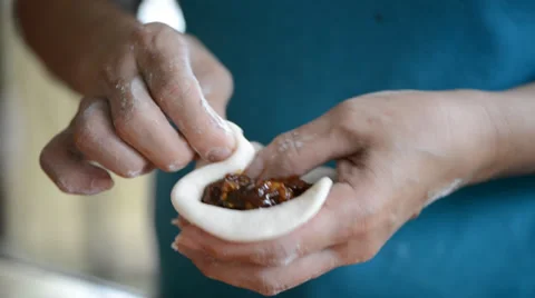 Making of steamed stuffed bun Stock Footage 27449990