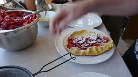 Making a strawberry crepe breakfast Stock Footage 54708692