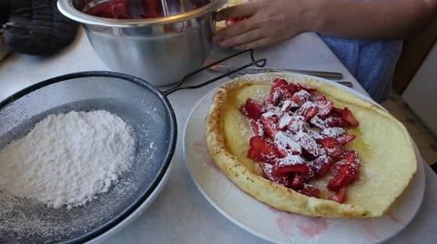 Making a strawberry crepe breakfast Stock Footage 54710147