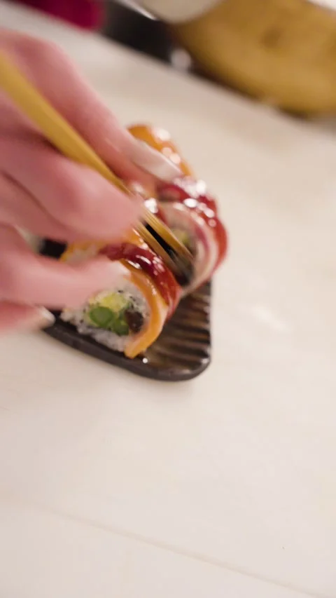 Making sushi in restaurant Stock Footage 294079982