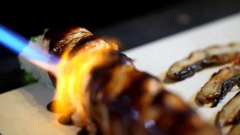 Making of Sushi roll with salmon Stock Footage 70593465