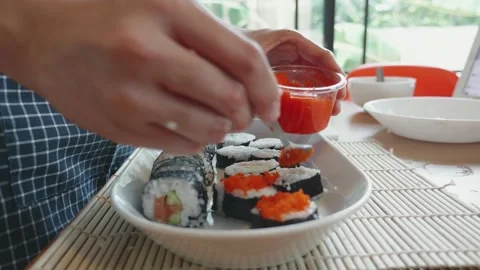 Making Sushi Rolls at Home Stock Footage 314450879