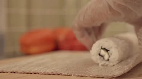 Making sushi in slow motion Stock Footage 67858894