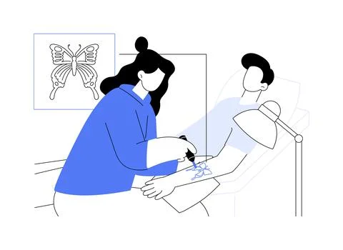 Making tattoo isolated cartoon vector illustrations. Ilustración de archivo