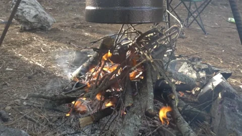 Making tea in the campfire_camping HD 1080 Stock Footage 147493551