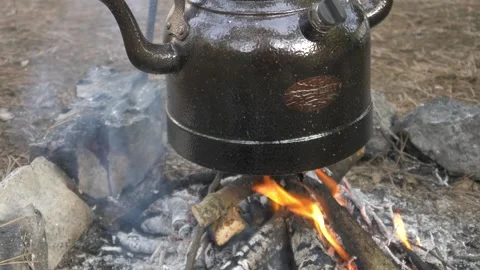 Making tea in the campfire_camping HD 1080 Stock Footage 147494128