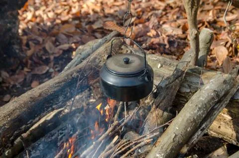 Making Tea in Camping Stock Photos
