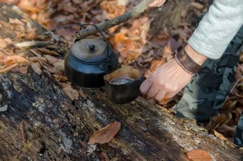 Making Tea in Camping Stock Photos