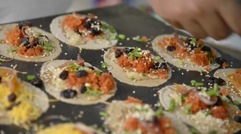 Making of Thai Crispy Pancake rumpled on hot plate in the gourmet market Stock Footage 61554690