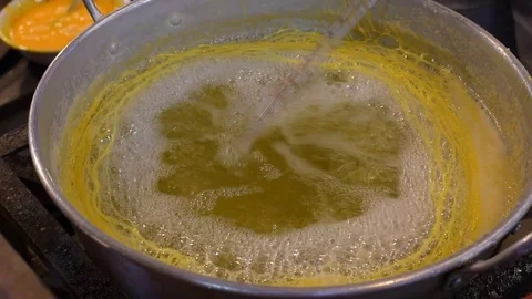 Making Thai dessert of Sweet egg floss ,thailand Stock Footage 79866549